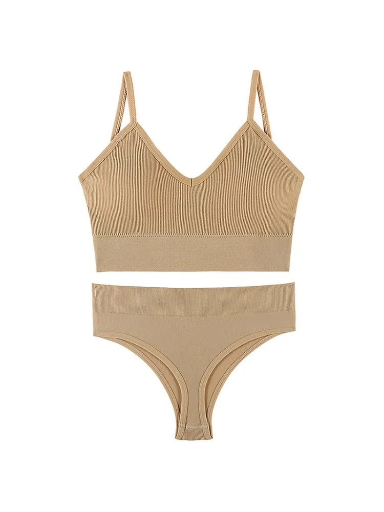 2-Pack Comfortable Solid Color Panties Wireless Bra Set