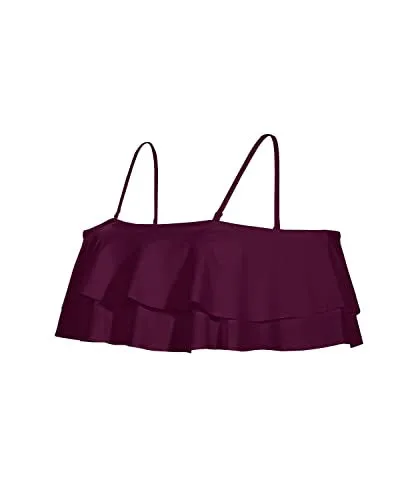 Adjustable Bra Flounce Bikini Top Tiered Ruffles-Maroon