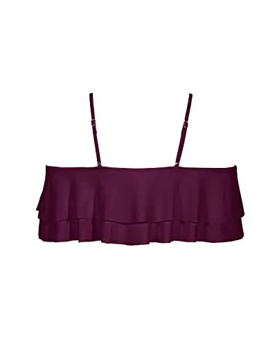 Adjustable Bra Flounce Bikini Top Tiered Ruffles-Maroon