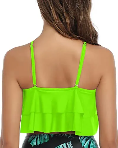 Adjustable Bra Style Bikini Top Flounce Swim Top-Neon Green
