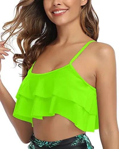 Adjustable Bra Style Bikini Top Flounce Swim Top-Neon Green