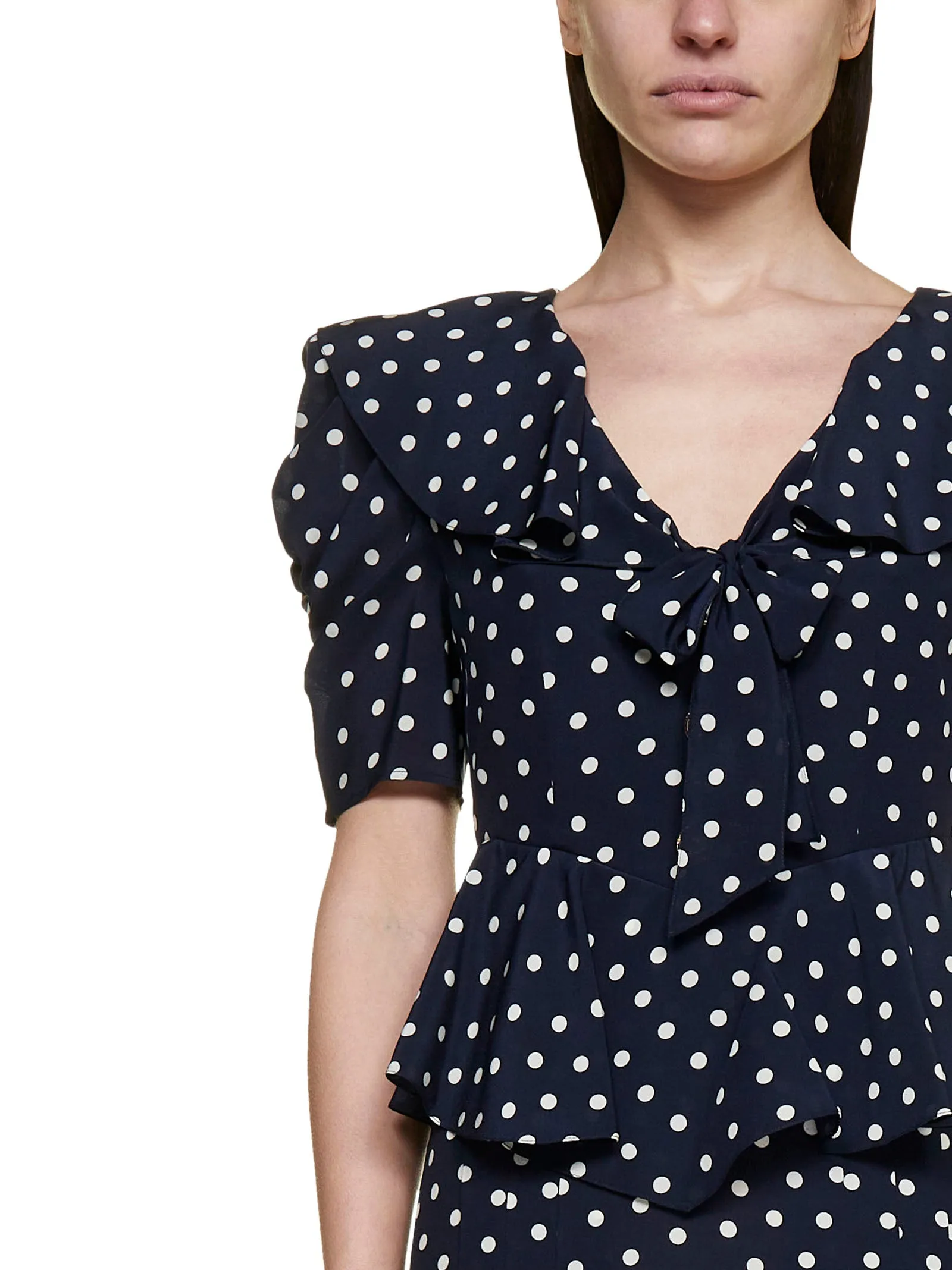 Alessandra Rich Polka Dot Print V-Neck Midi Dress