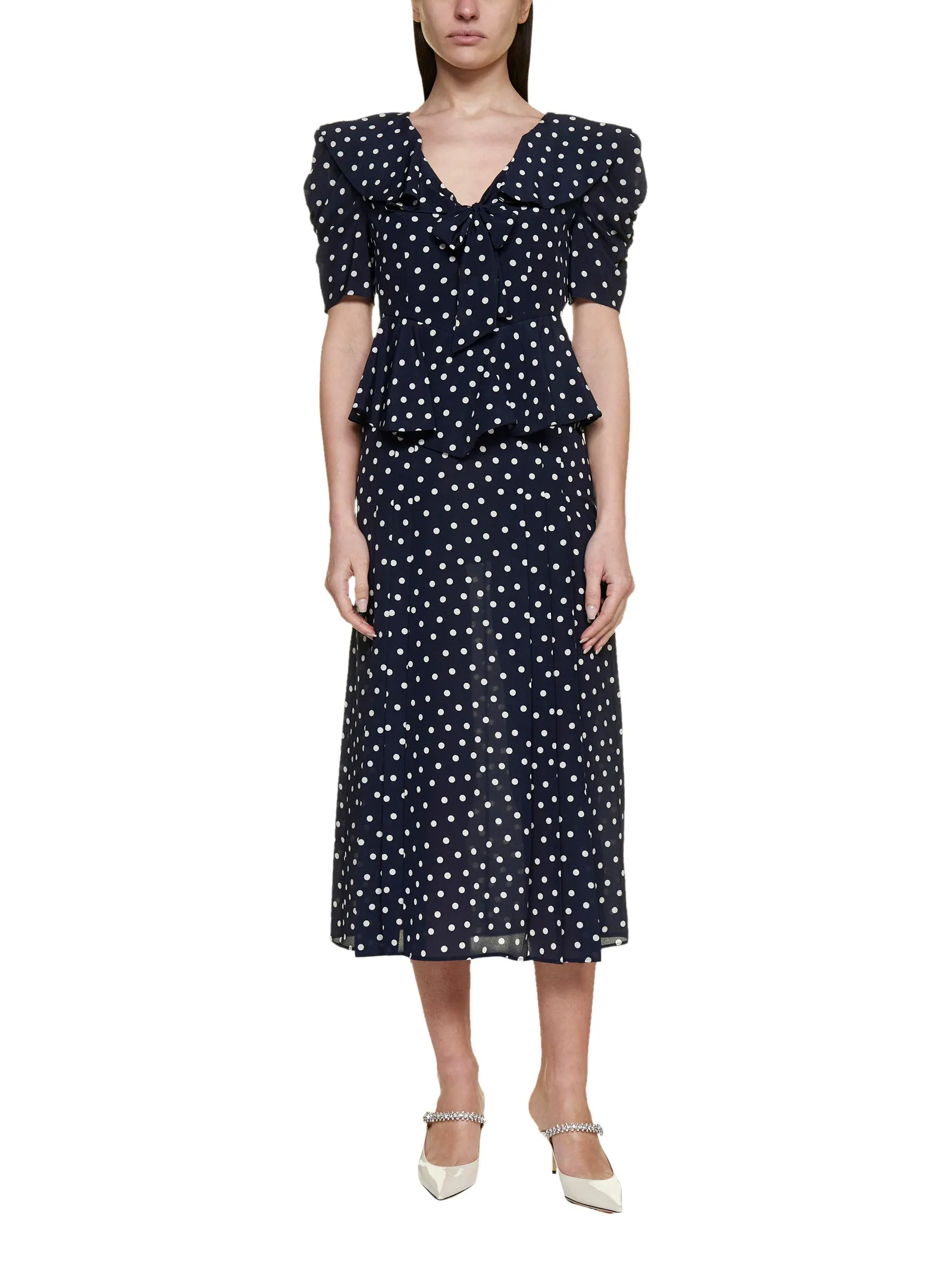 Alessandra Rich Polka Dot Print V-Neck Midi Dress