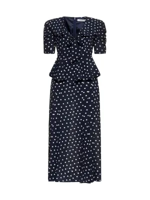 Alessandra Rich Polka Dot Print V-Neck Midi Dress