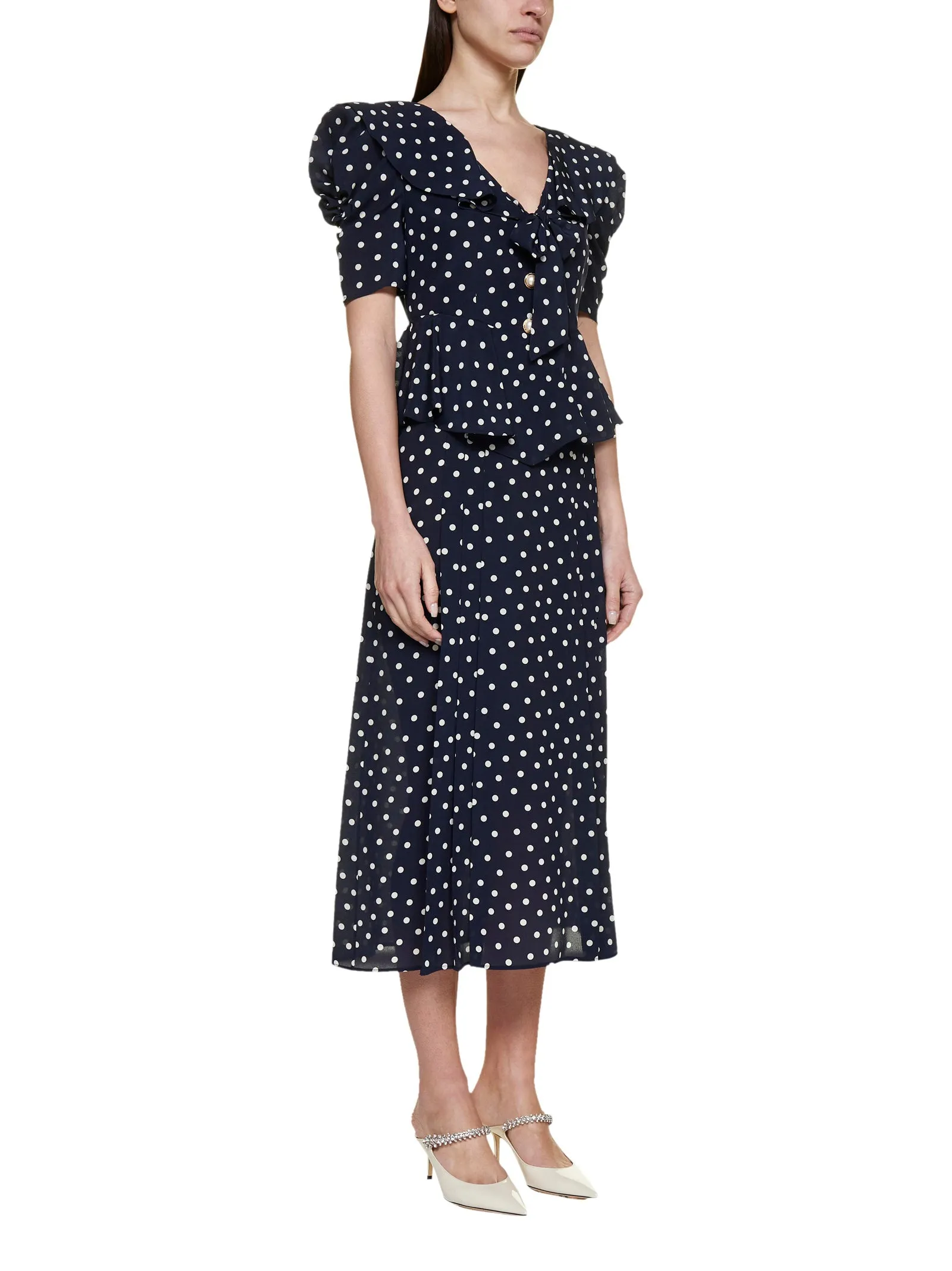 Alessandra Rich Polka Dot Print V-Neck Midi Dress