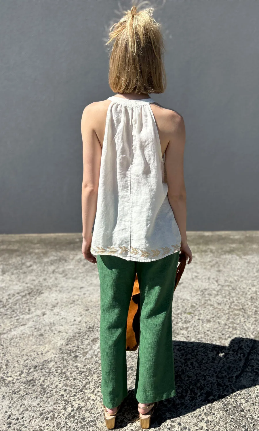Archaic Kori White Embroid Halter Top