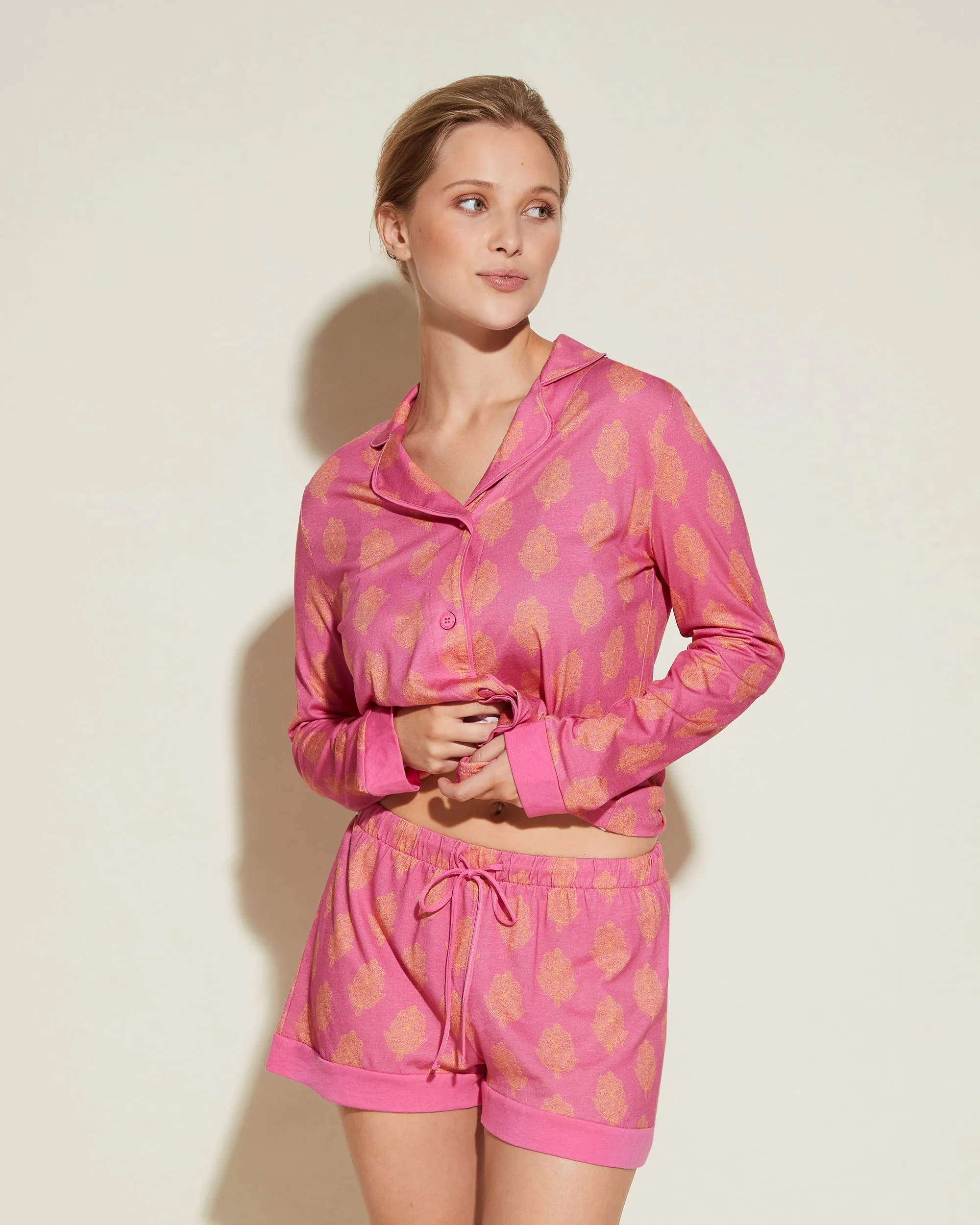 Bedrucktes Langärmeliges Top & Boxer Pyjama-Set