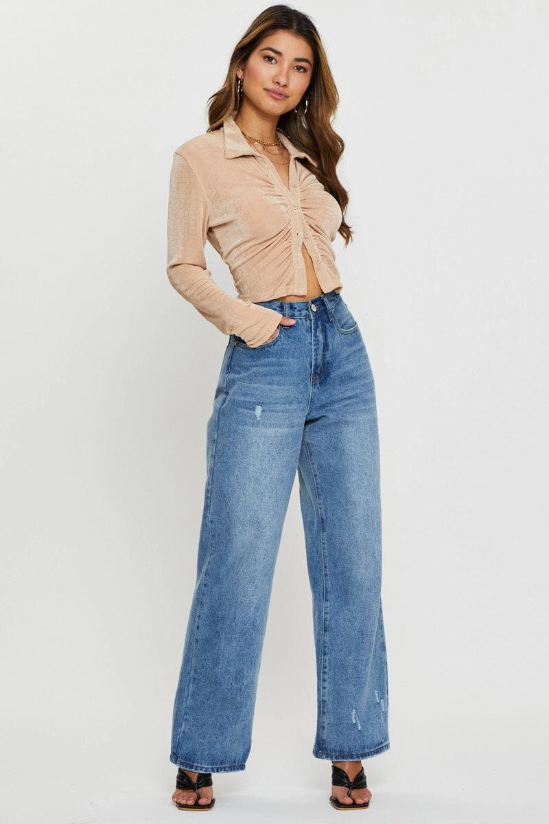Beige Jersey Top Long Sleeve