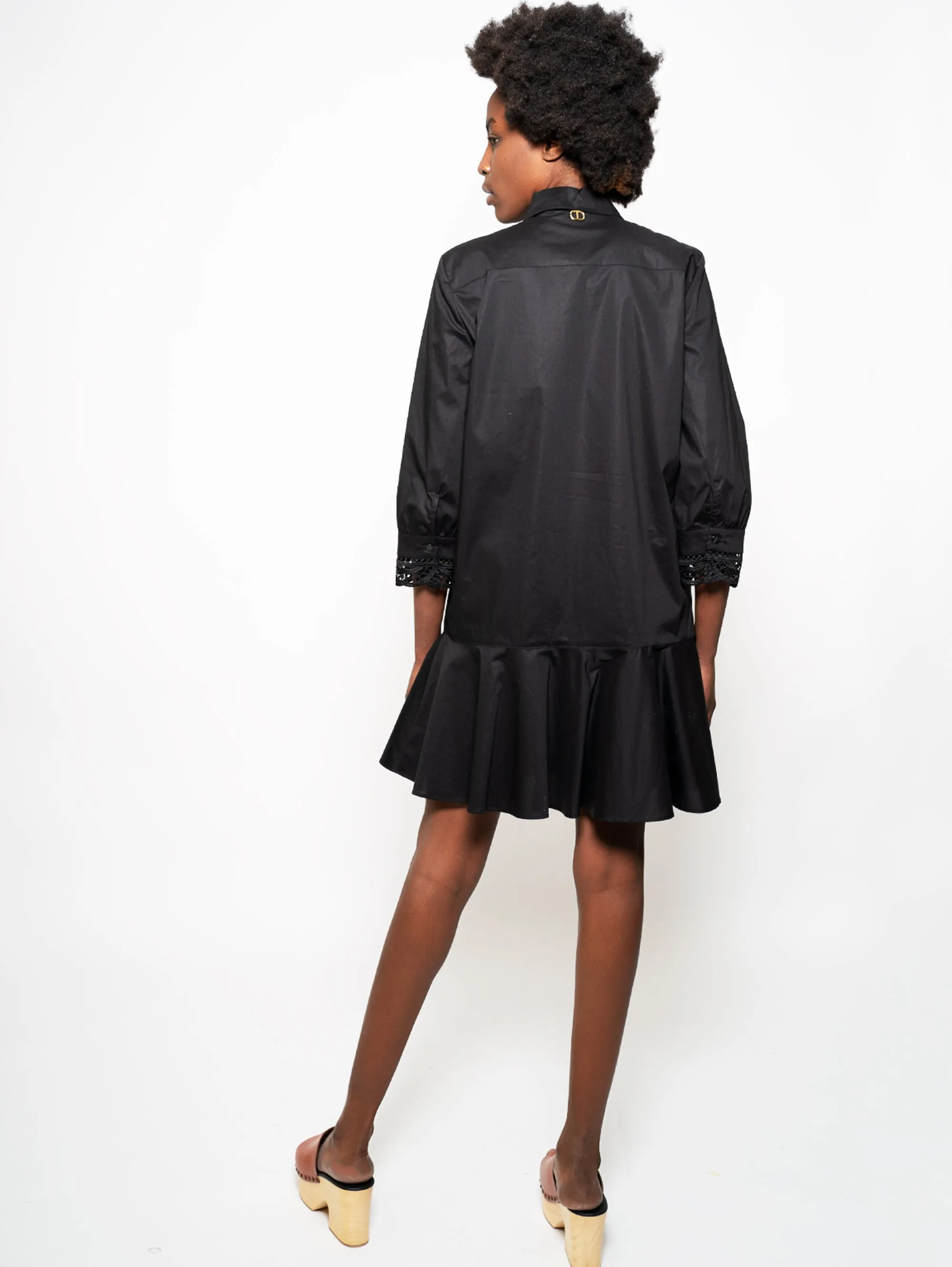 Black Chemisier Dress with Applied Lace