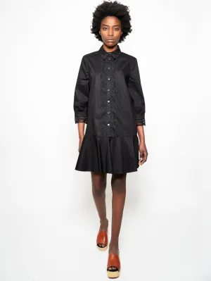 Black Chemisier Dress with Applied Lace