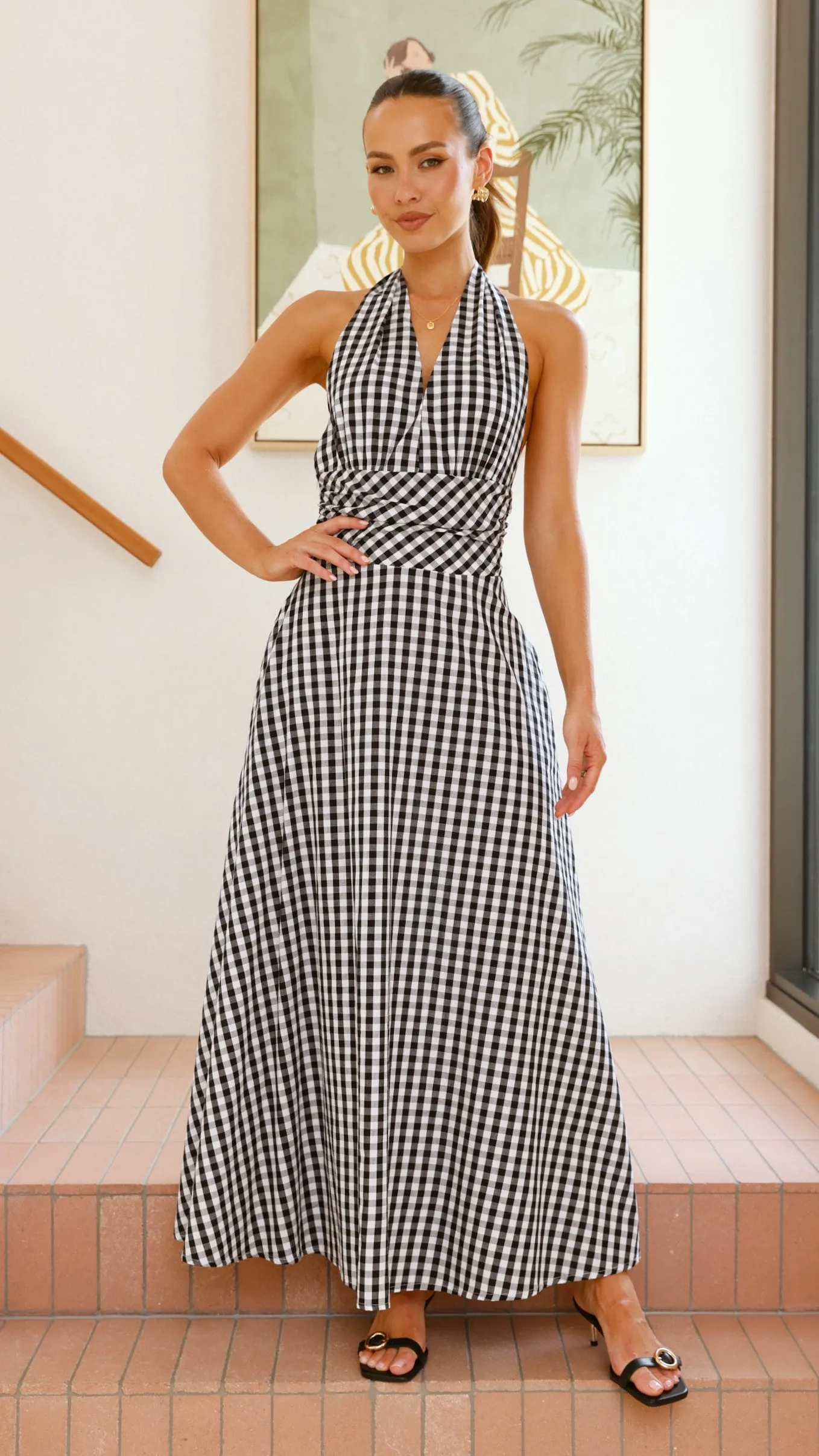 Brydie Halter Maxi Dress - Gingham Black