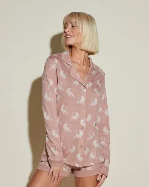 Conjunto De Pijama Estampado Con Camisa De Manga Larga Y Pantalones Cortos