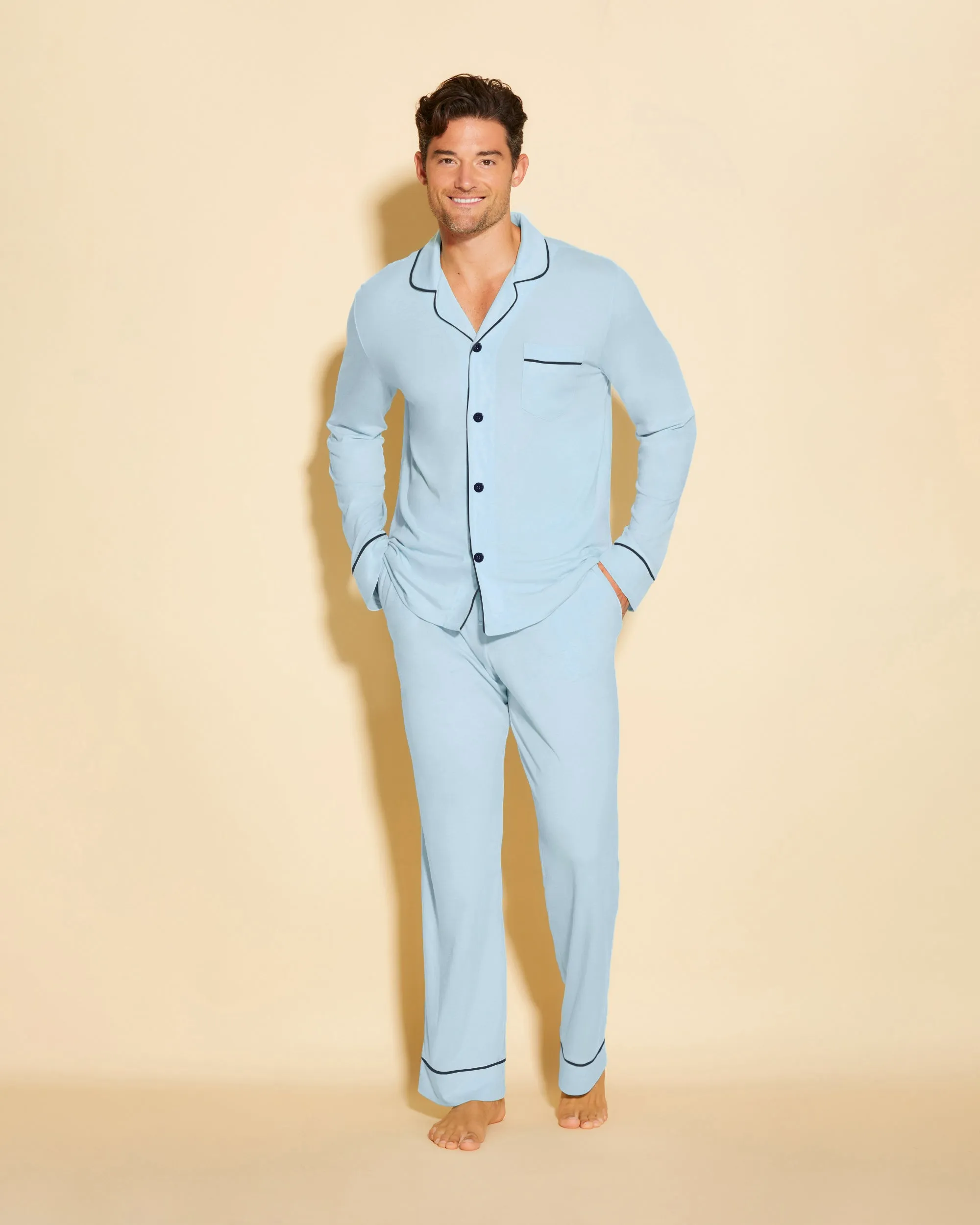 Conjunto De Pijama Para Hombre Clásico Con Camisa De Manga Larga Y Pantalones