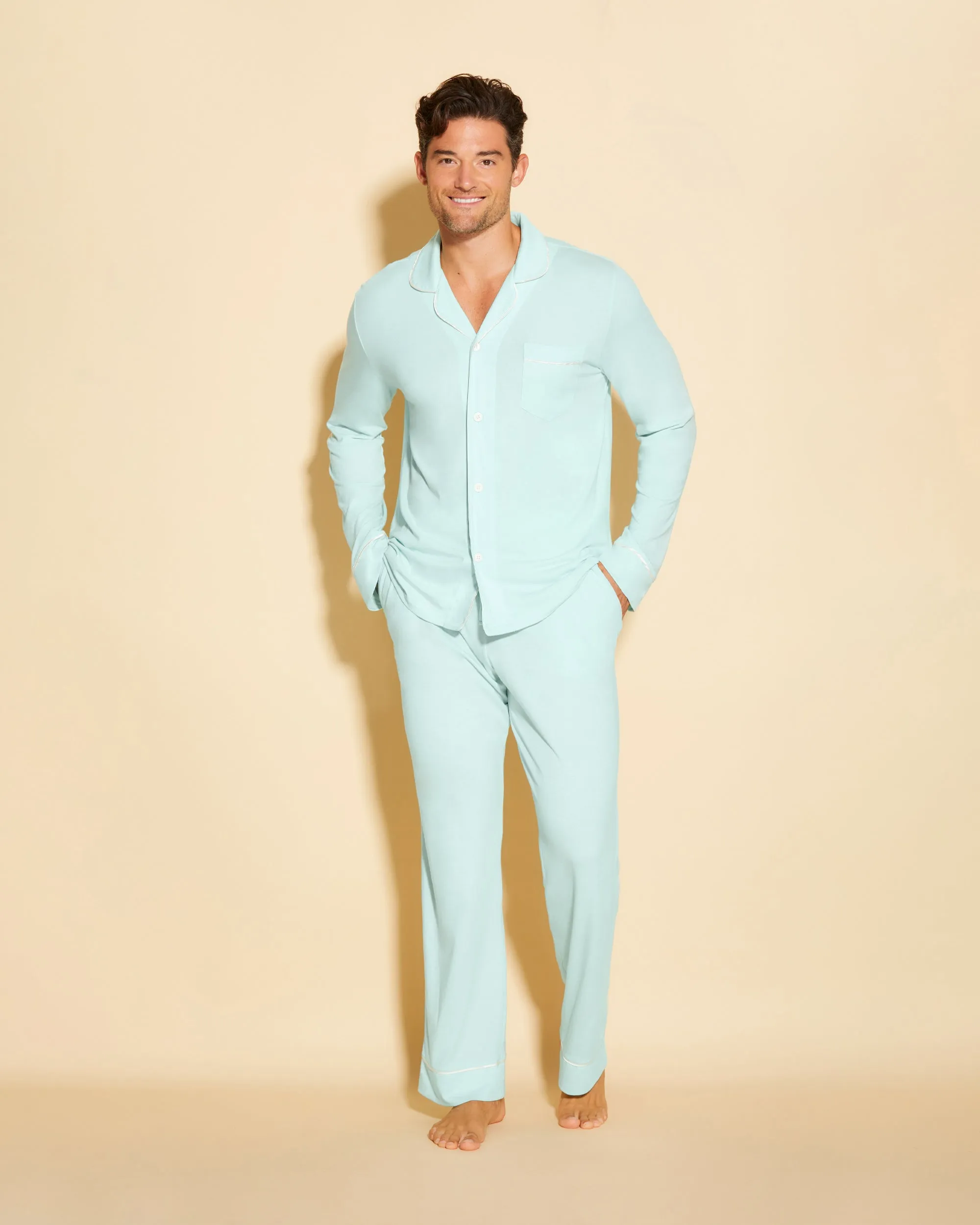 Conjunto De Pijama Para Hombre Clásico Con Camisa De Manga Larga Y Pantalones