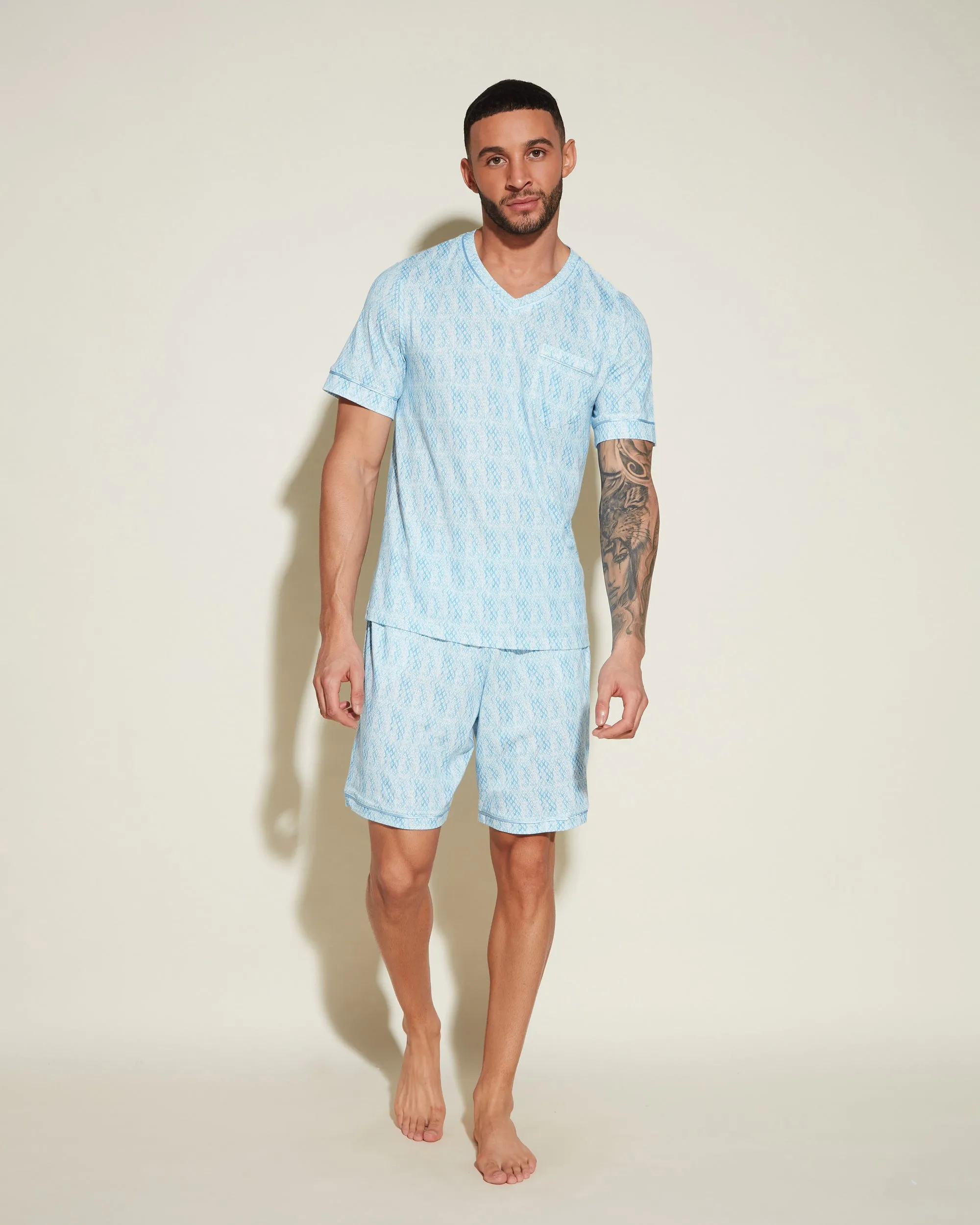Conjunto De Pijama Para Hombre Con Camisa De Manga Corta Y Pantalones Cortos