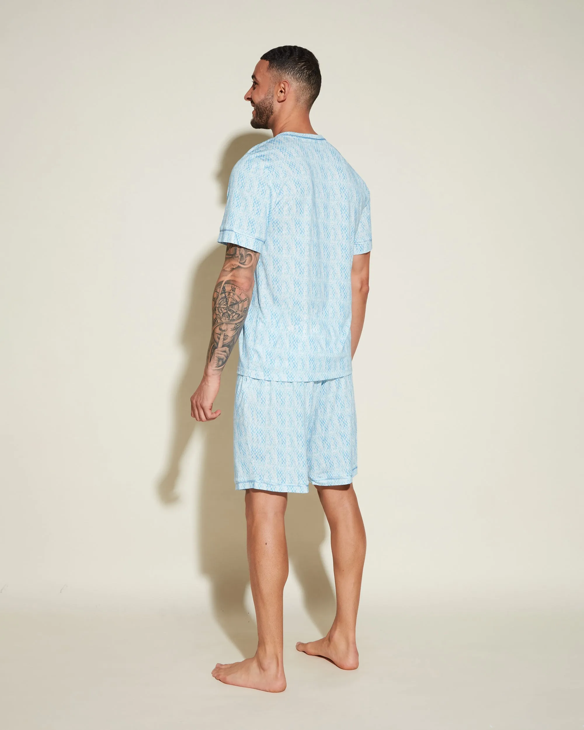 Conjunto De Pijama Para Hombre Con Camisa De Manga Corta Y Pantalones Cortos