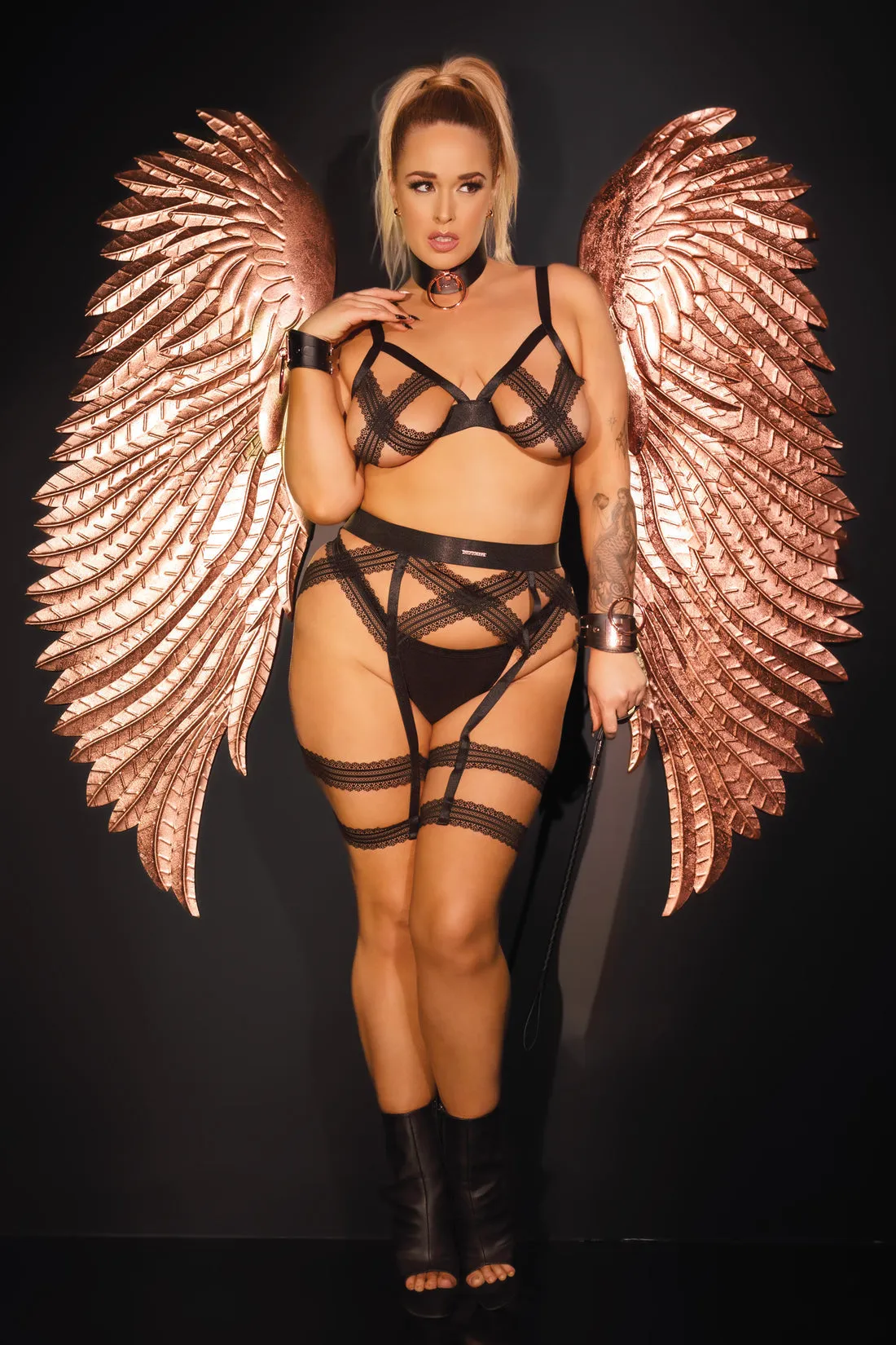 Coquette Pleasure Collection Queen Stretch Lace Elastic Bralette Leg Harness Set