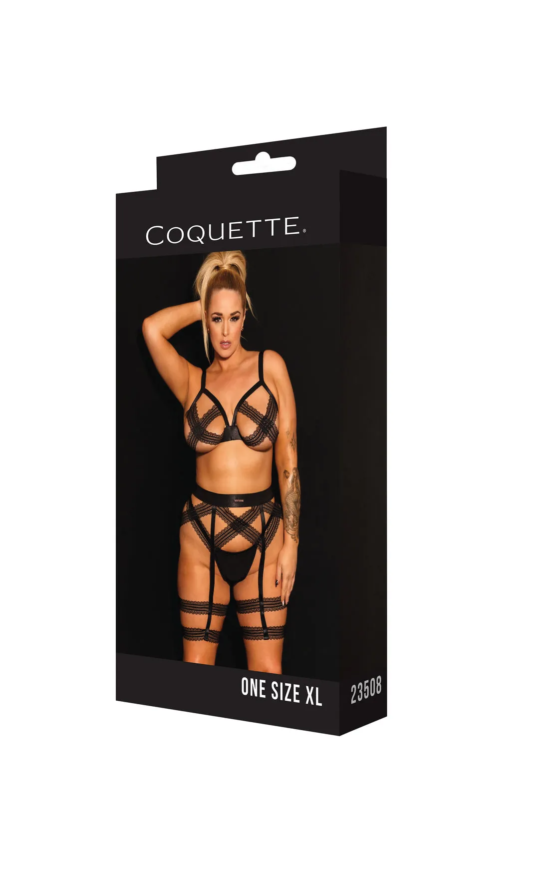 Coquette Pleasure Collection Queen Stretch Lace Elastic Bralette Leg Harness Set