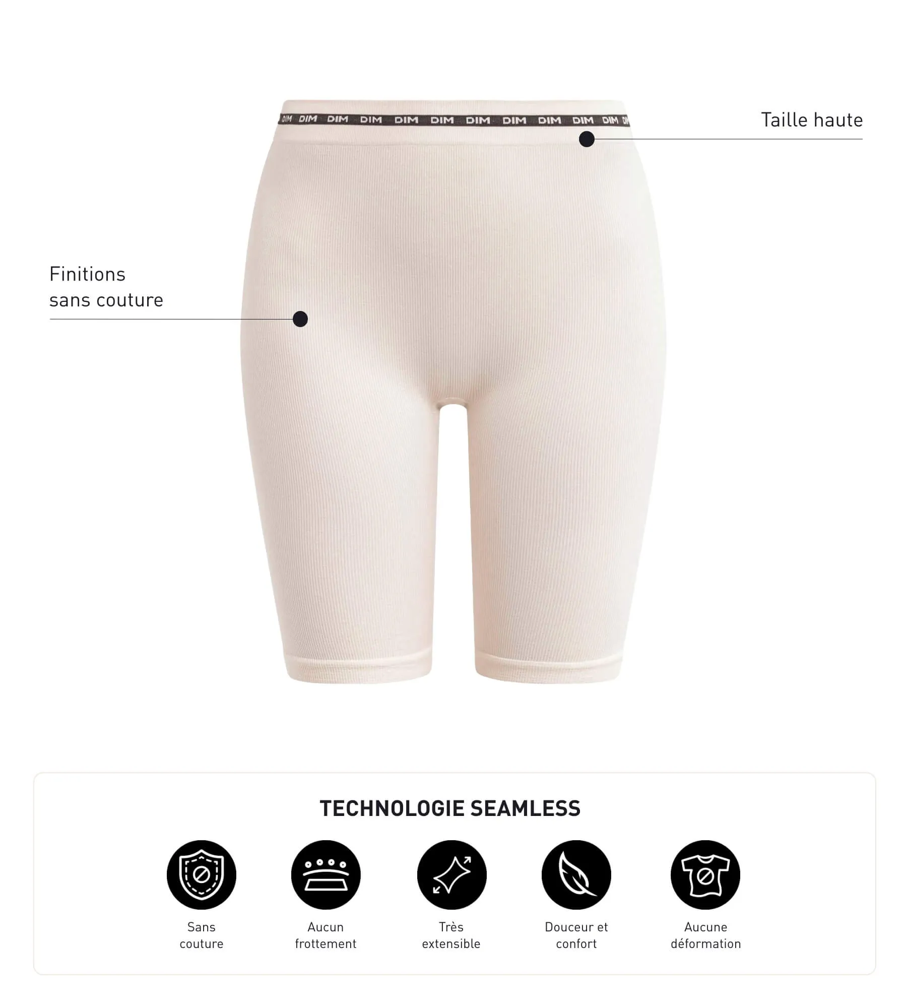 Cycliste femme en modal polyamide côtelée Beige Ivoire Dim Icons Seamless