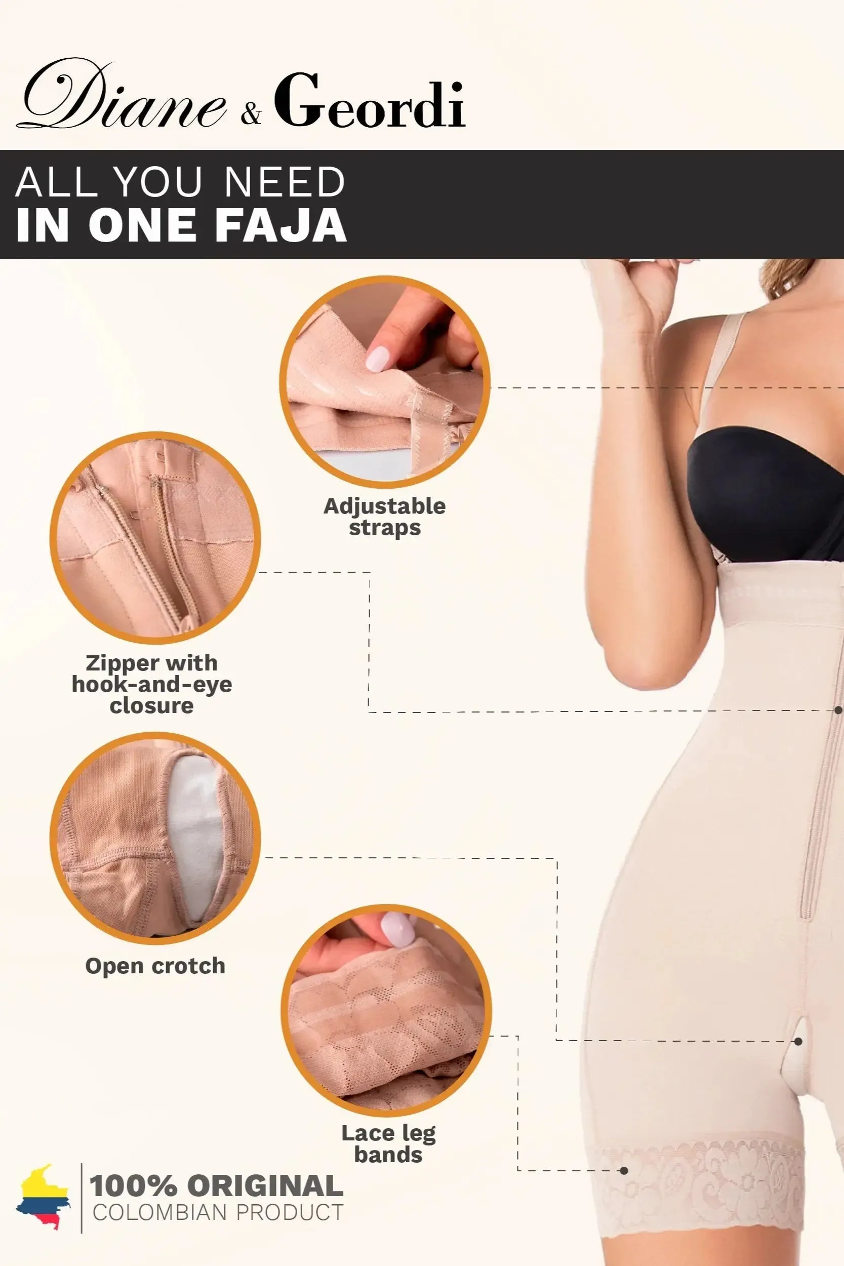Diane & Geordi 002407 | Faja Colombiana Strapless Bodysuit – High Compression Shapewear for Tummy Control & Postpartum Recovery