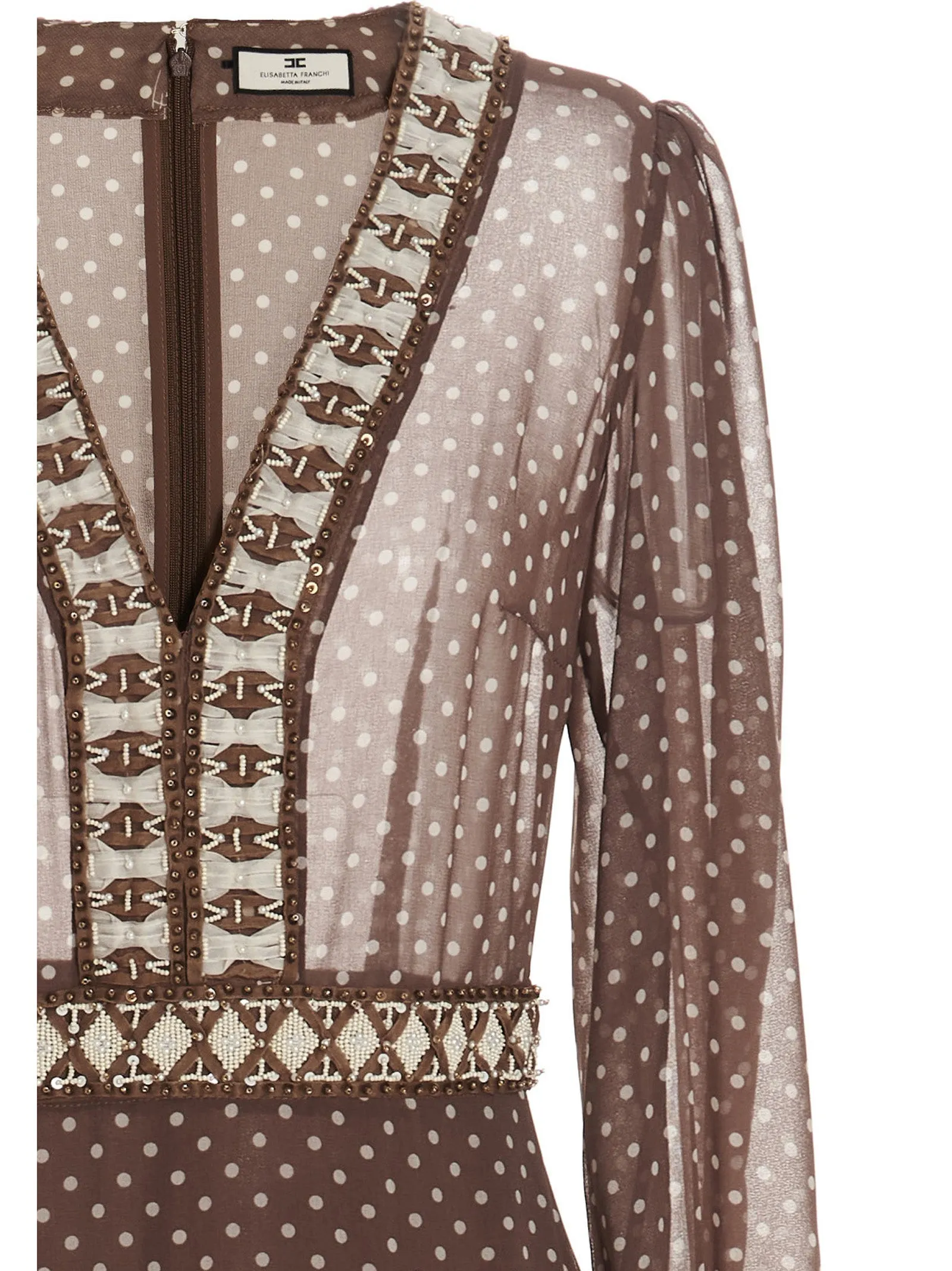 Elisabetta Franchi Bead-Embroidered V-Neck Dress