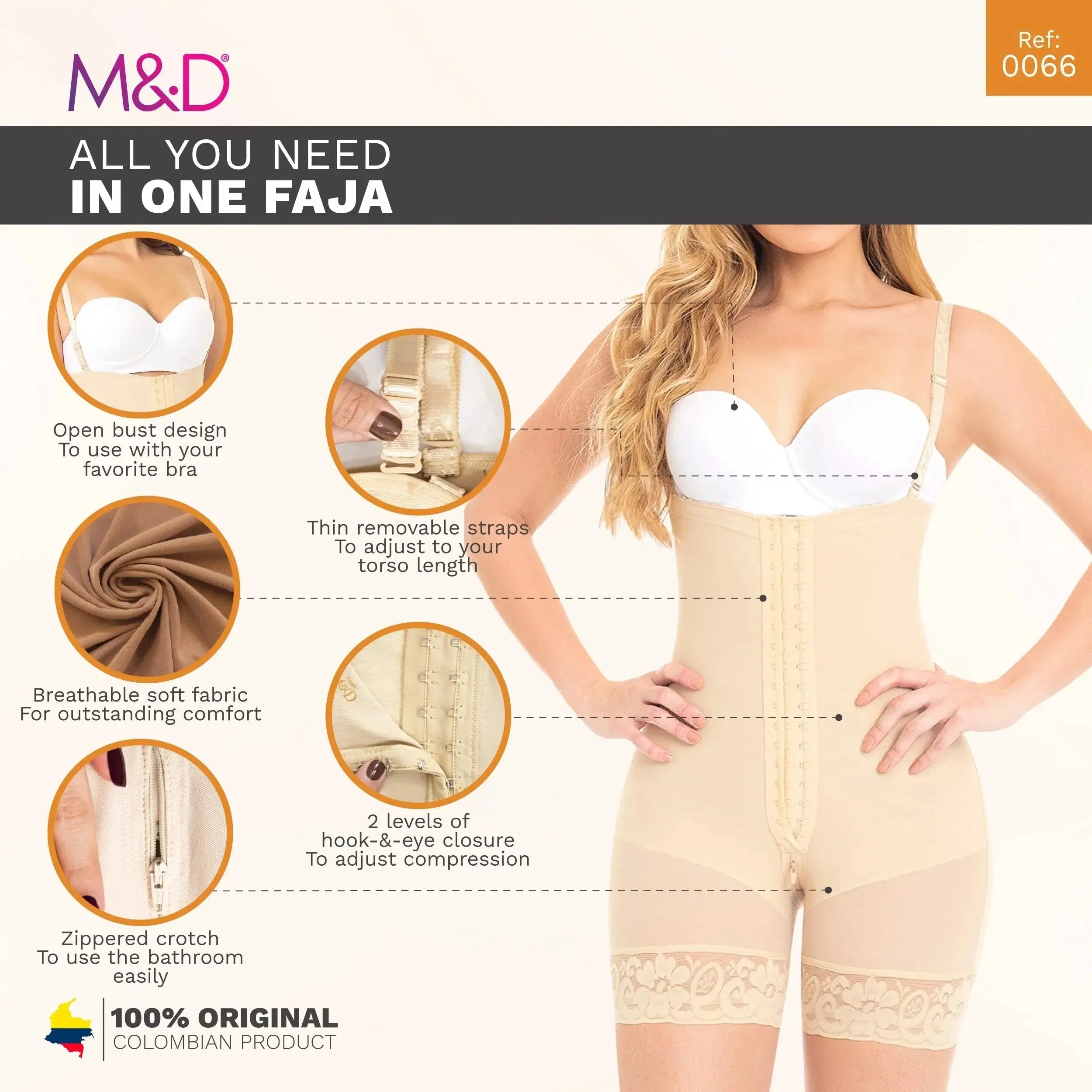 Fajas MYD 0066 | Strapless Mid-Thigh Body Shaper for Women – High Compression Powernet Shapewear