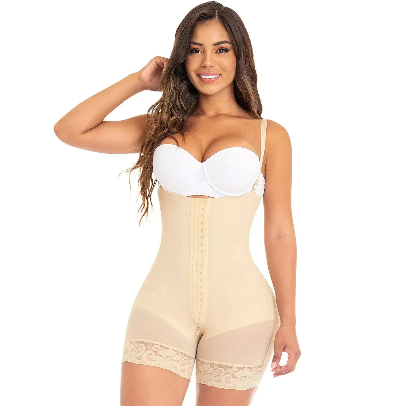 Fajas MYD 0066 | Strapless Mid-Thigh Body Shaper for Women – High Compression Powernet Shapewear