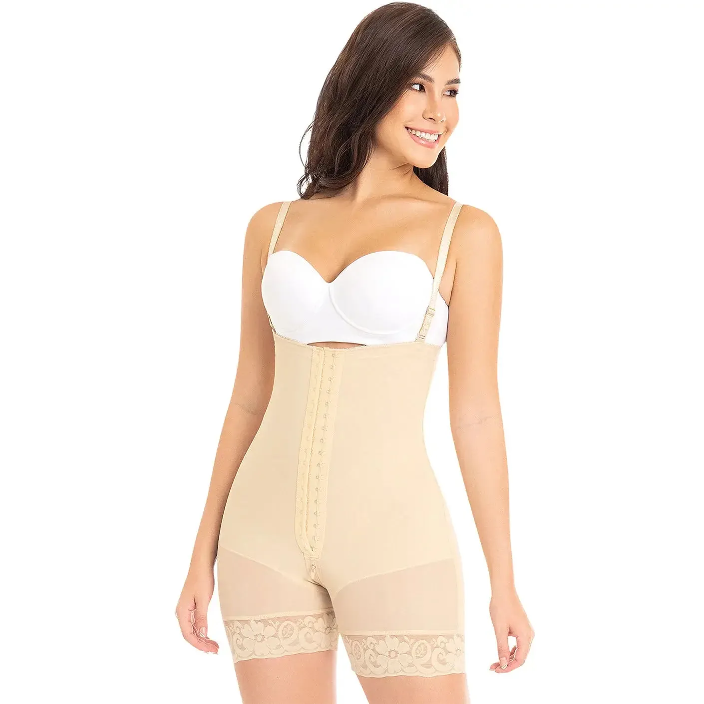 Fajas MYD 0066 | Strapless Mid-Thigh Body Shaper for Women – High Compression Powernet Shapewear