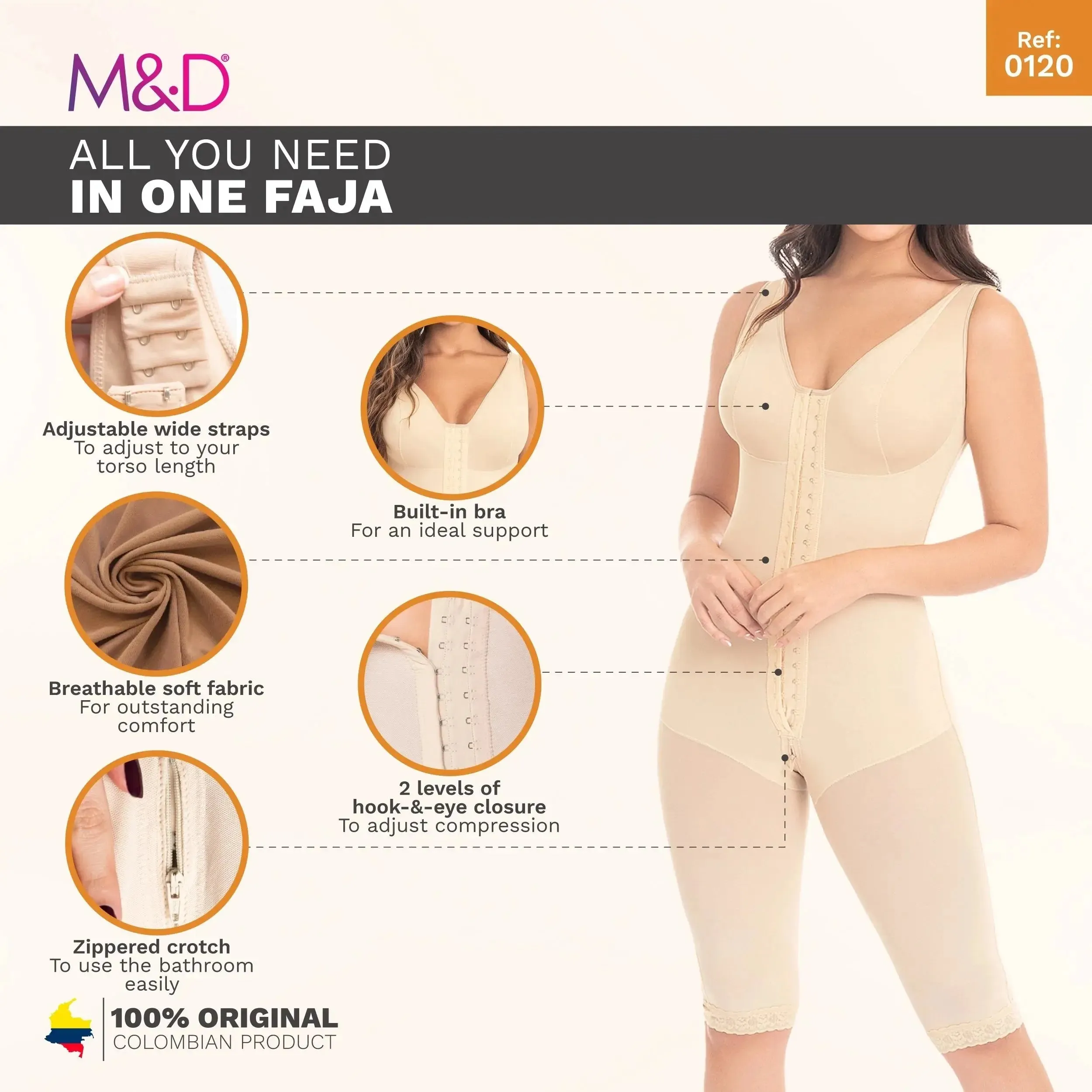 Fajas MYD 0120 | Full Bodysuit Shapewear with Built-In Bra – High Compression Powernet for Women