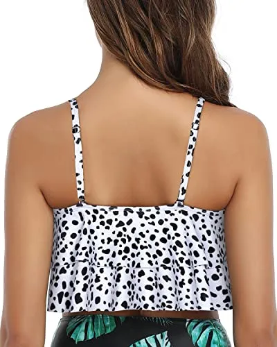 Falbala Swimsuit Tank Top Bikini Top Flounce Swim Top-Dalmatian