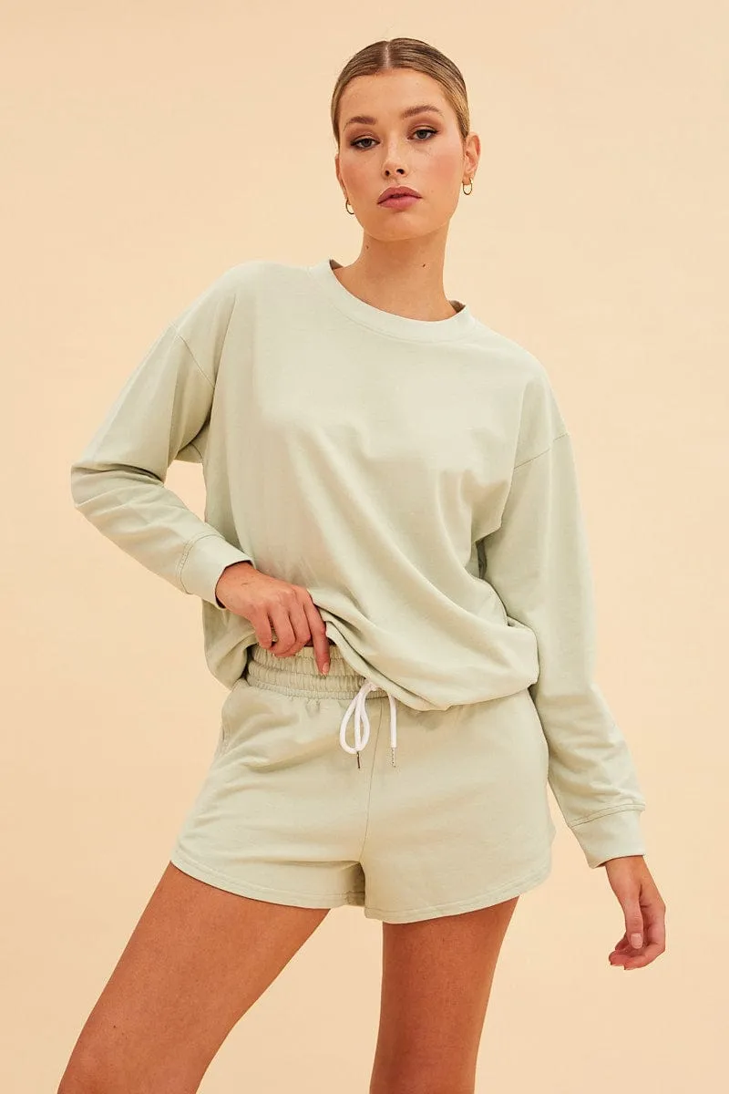 Green Hudson Cotton Fleece Crew Neck Oversized Sweat