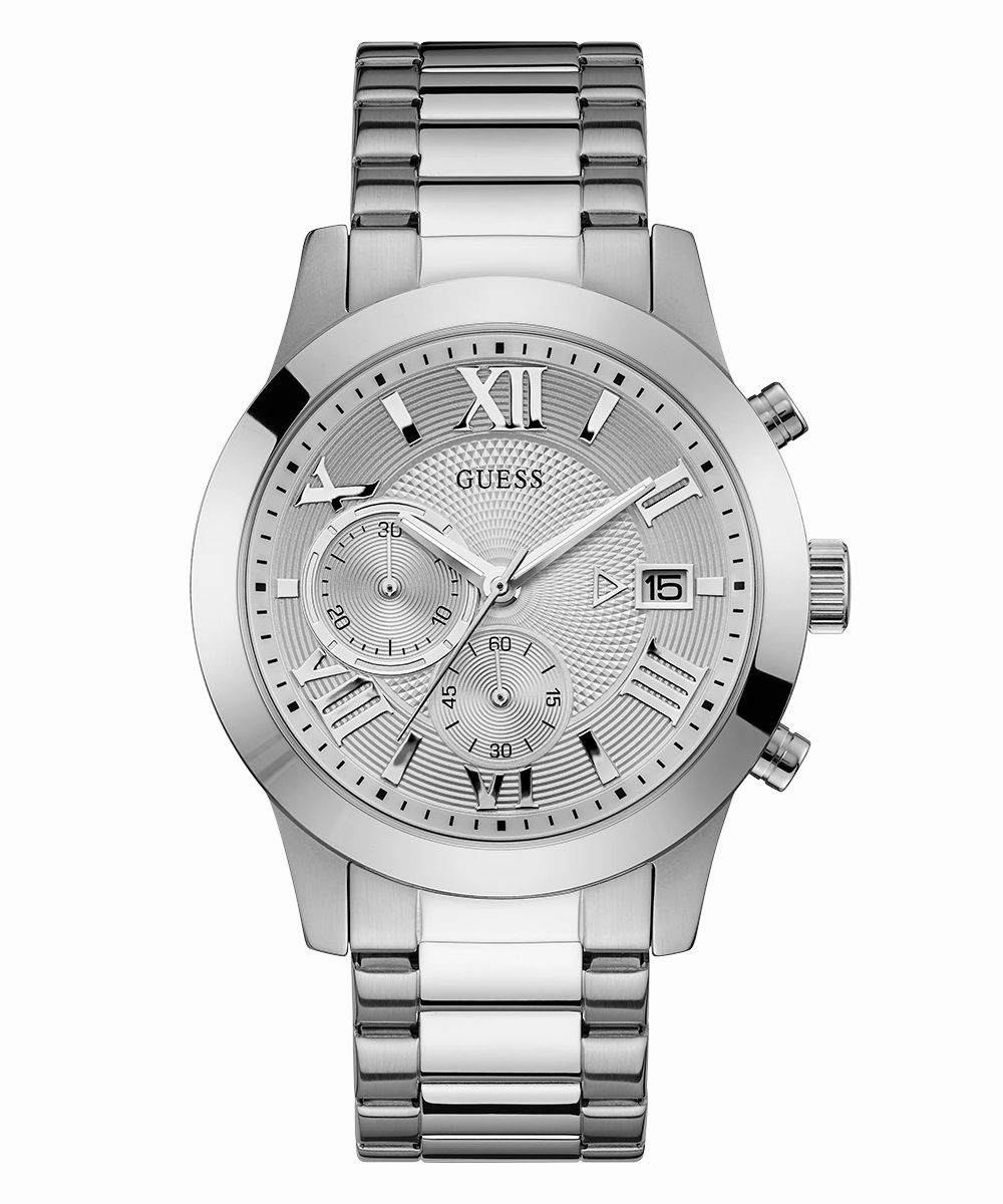 GUESS Mens Silver Tone Chronograph Watch