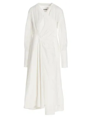 Jil Sander V-Neck Asymmetrical Midi Dress