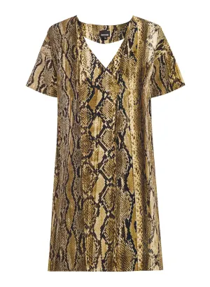 Just Cavalli Snakeskin Print V-Neck Dress