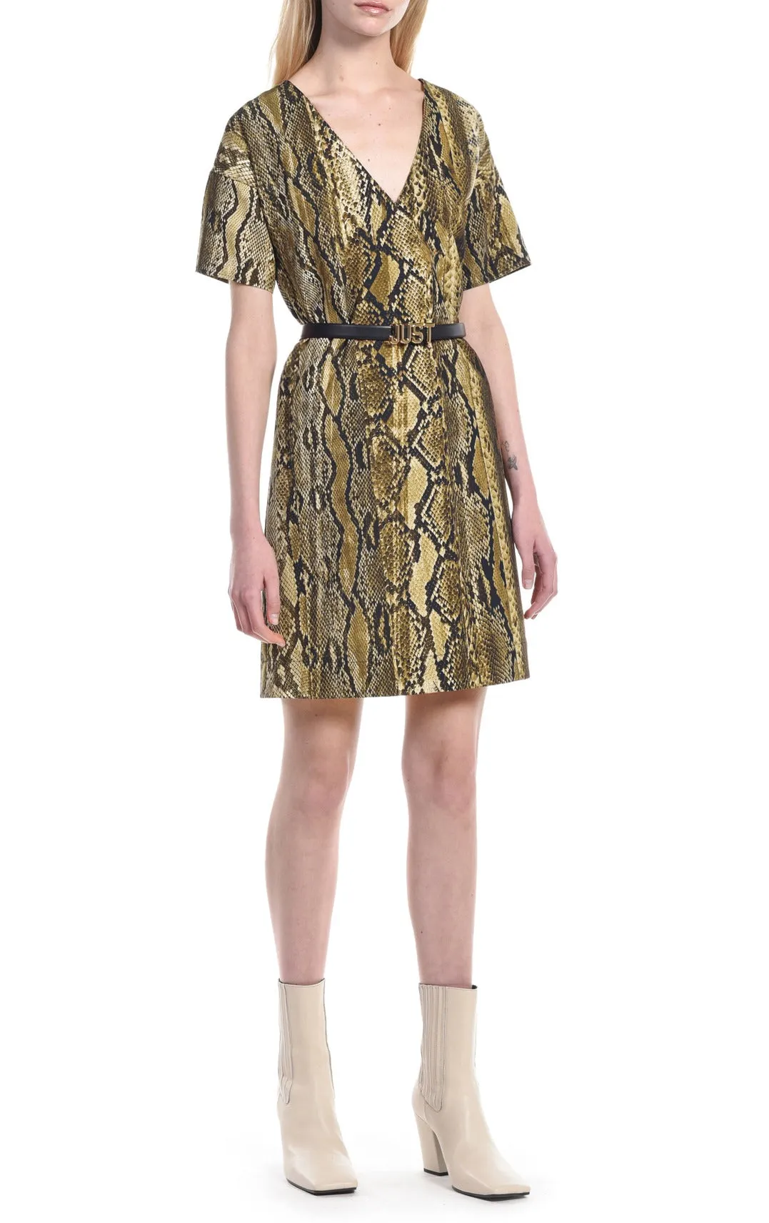 Just Cavalli Snakeskin Print V-Neck Dress