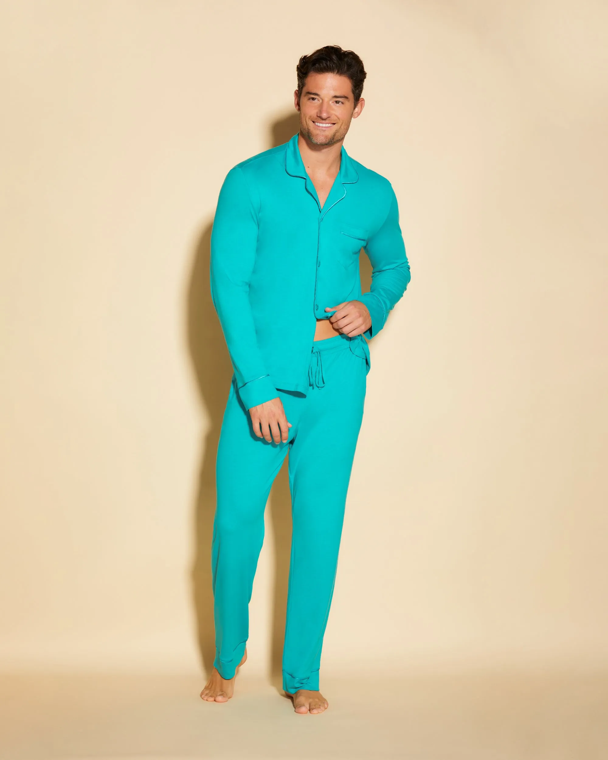 Klassisches Langärmeliges Top & Hose Pyjama-Set Für Männer