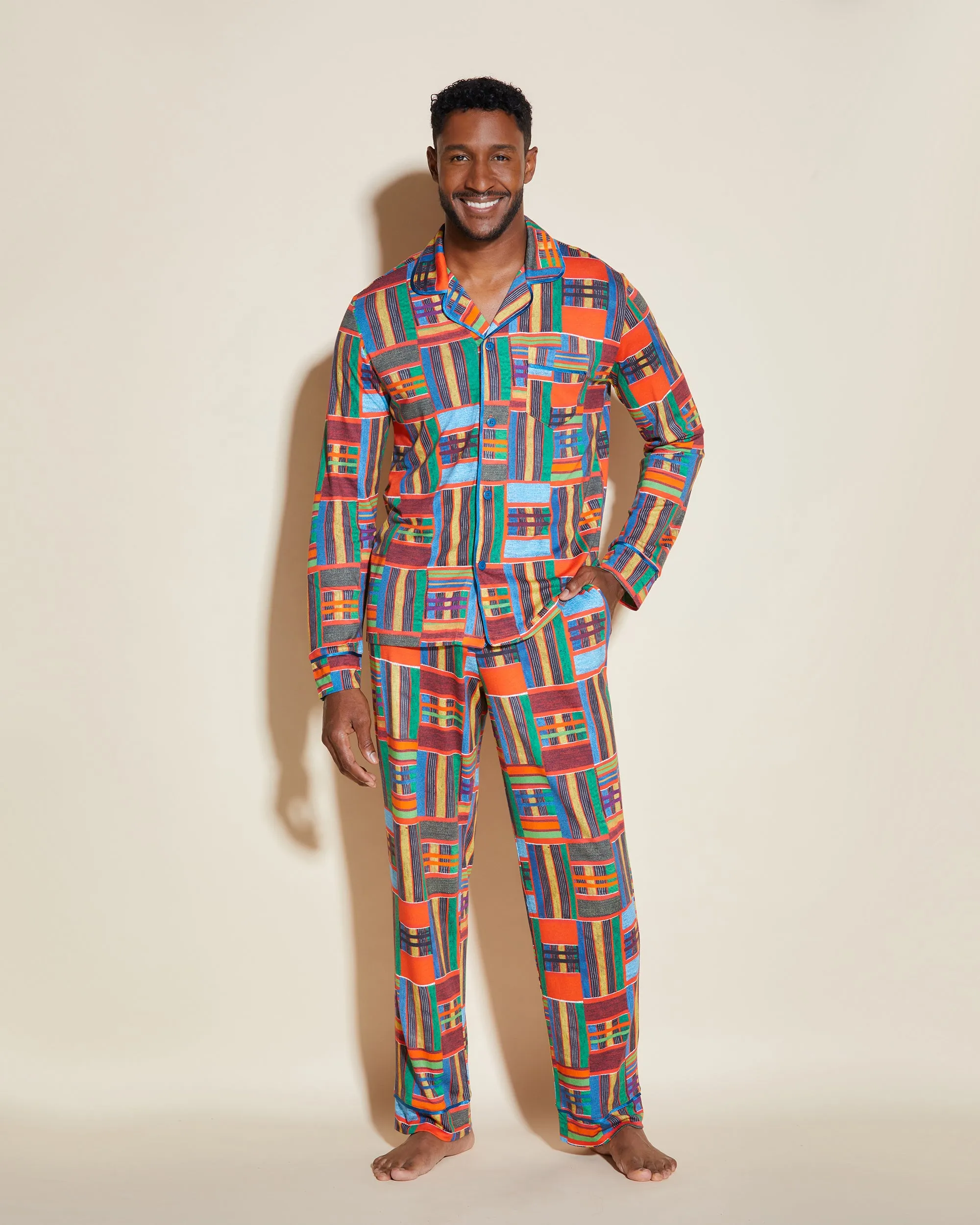 Klassisches Langärmeliges Top & Hose Pyjama-Set Für Männer