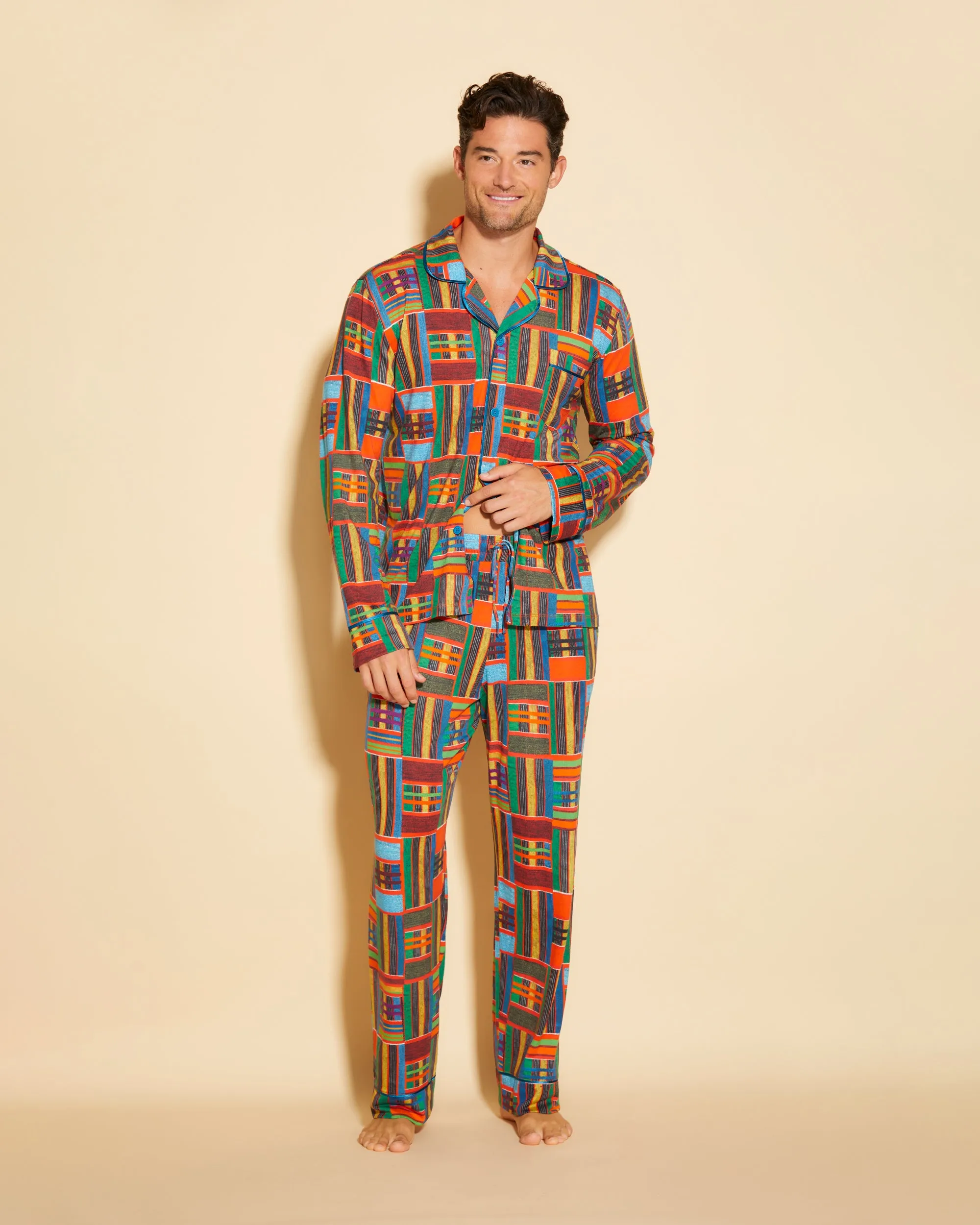 Klassisches Langärmeliges Top & Hose Pyjama-Set Für Männer