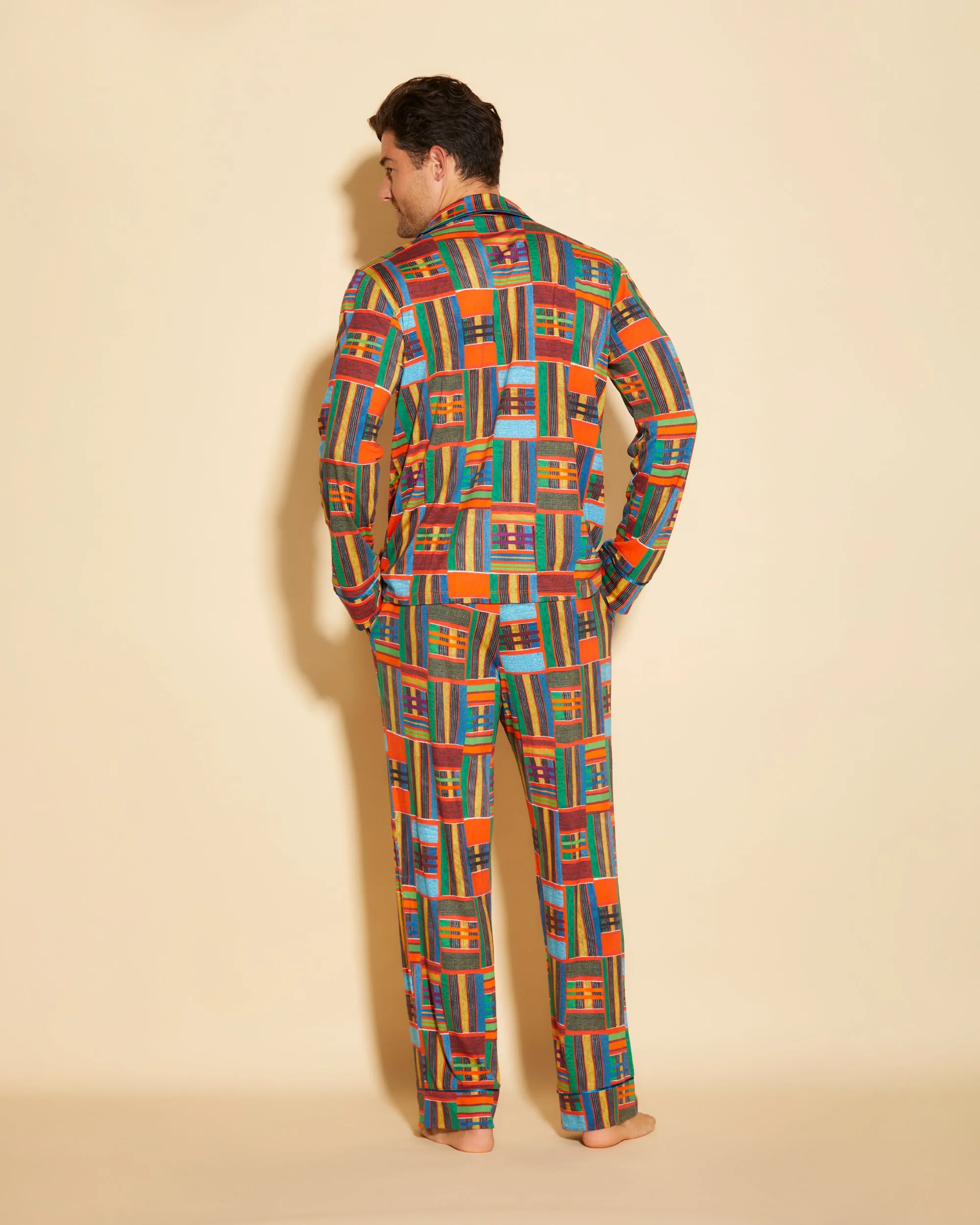 Klassisches Langärmeliges Top & Hose Pyjama-Set Für Männer