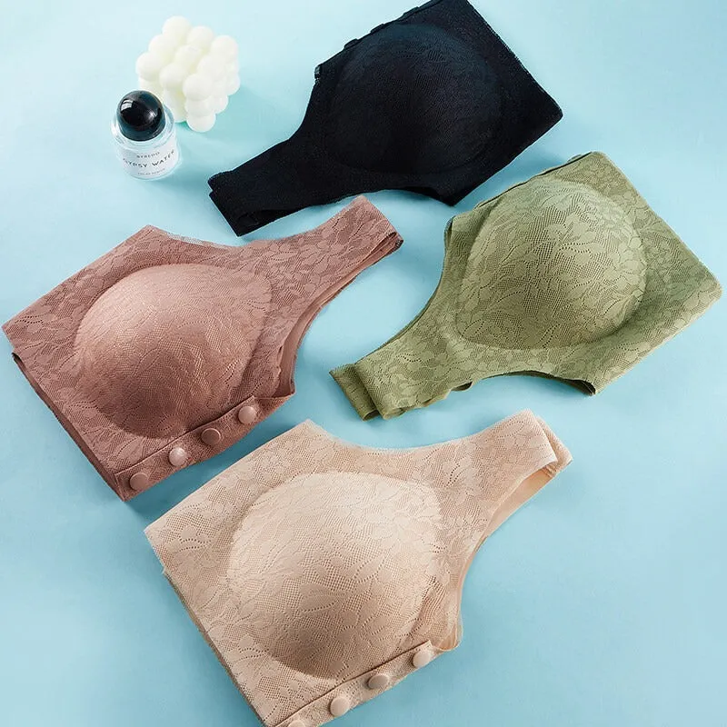 Lace Solid Color Breathable Front Closure Wireless Bra