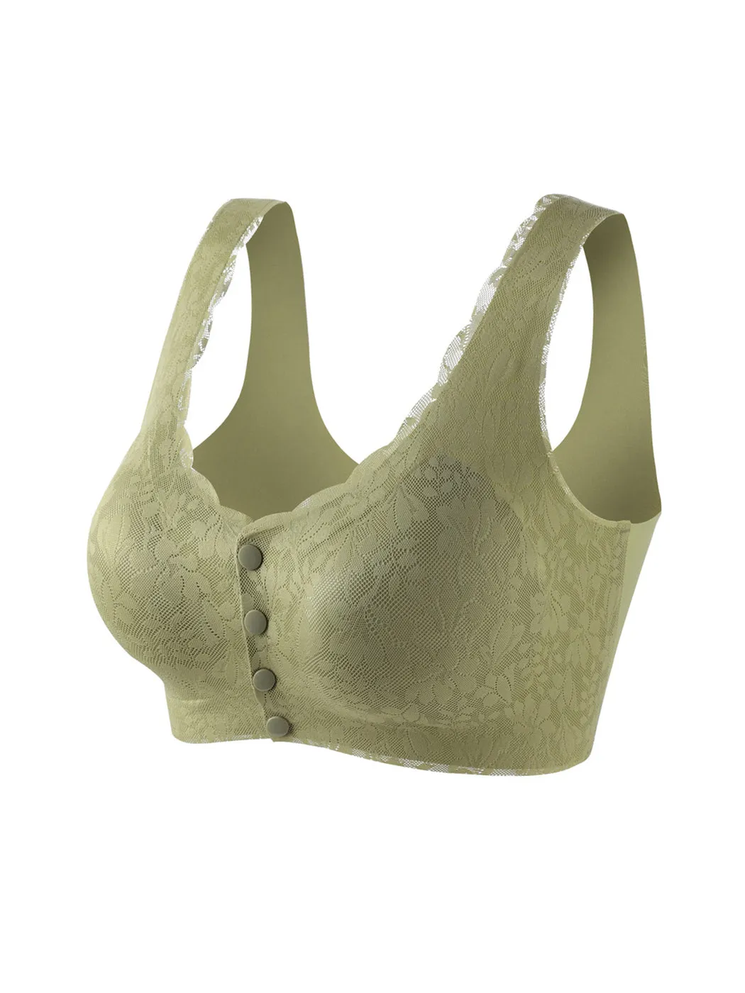 Lace Solid Color Breathable Front Closure Wireless Bra