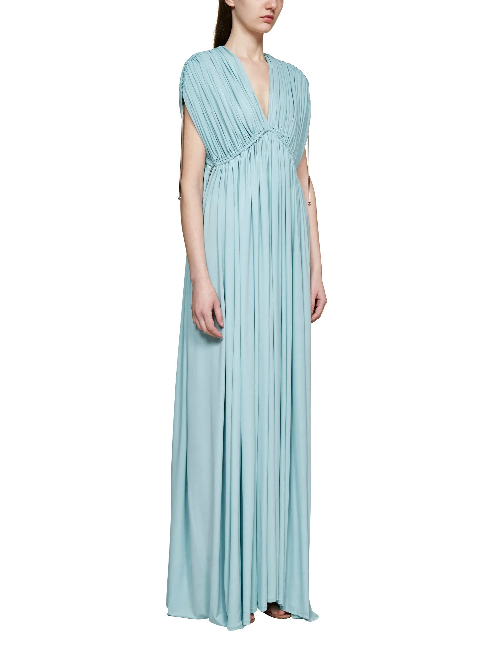 Lanvin V-Neck Gathered-Detail Maxi Dress