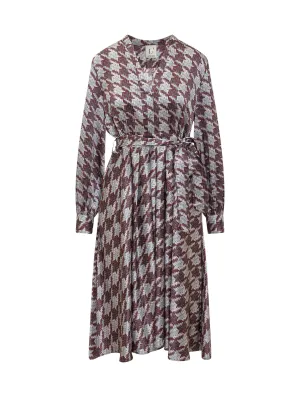 L'Autre Chose Houndstooth-Printed V-Neck Midi Dress