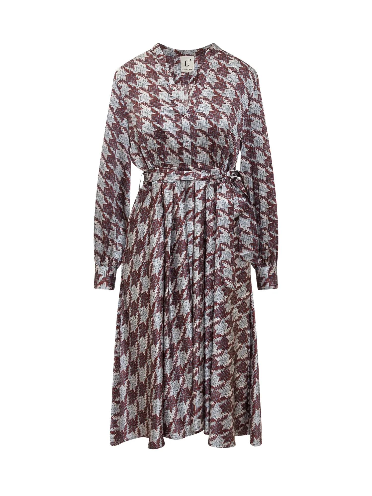 L'Autre Chose Houndstooth-Printed V-Neck Midi Dress