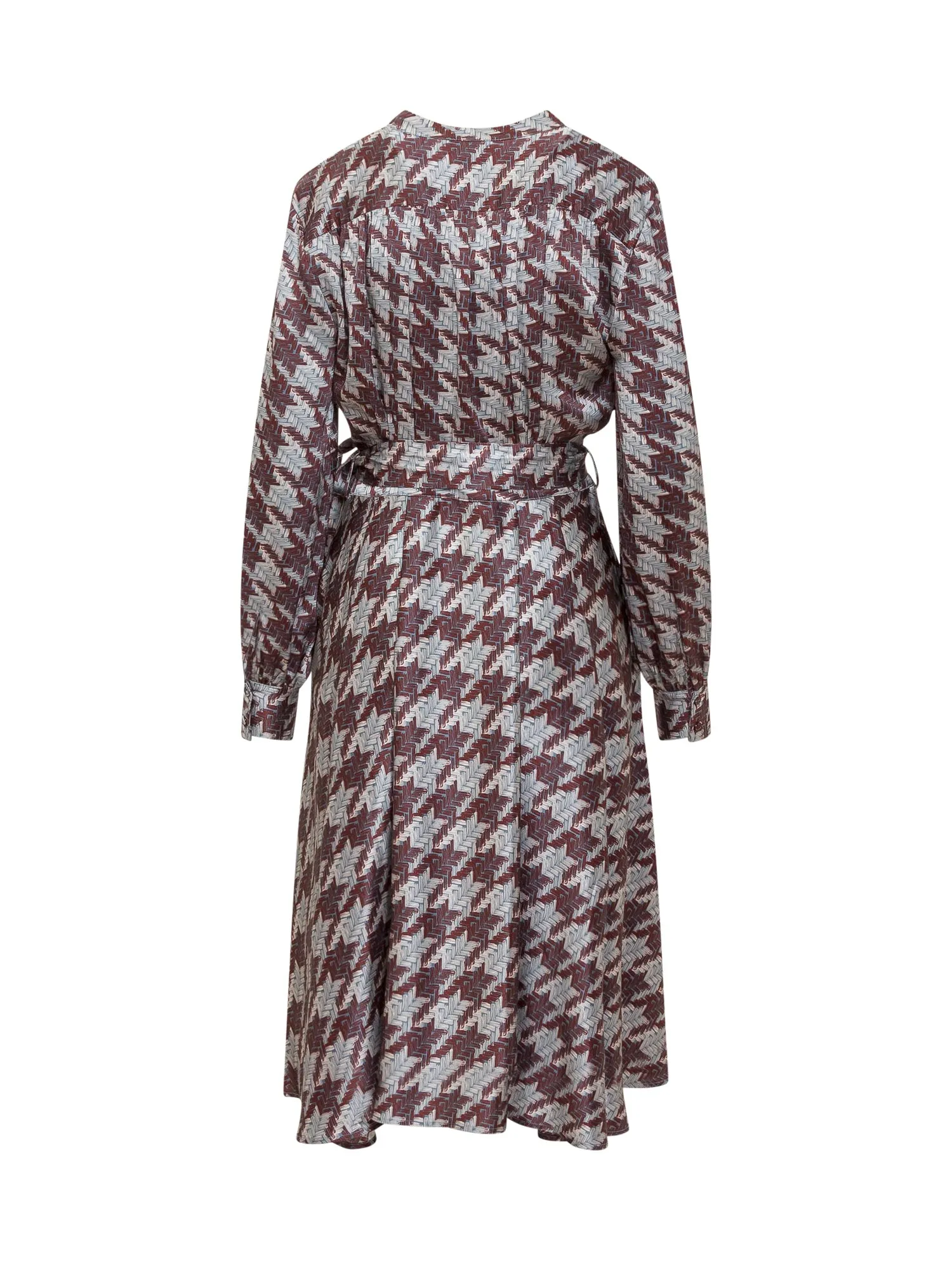 L'Autre Chose Houndstooth-Printed V-Neck Midi Dress
