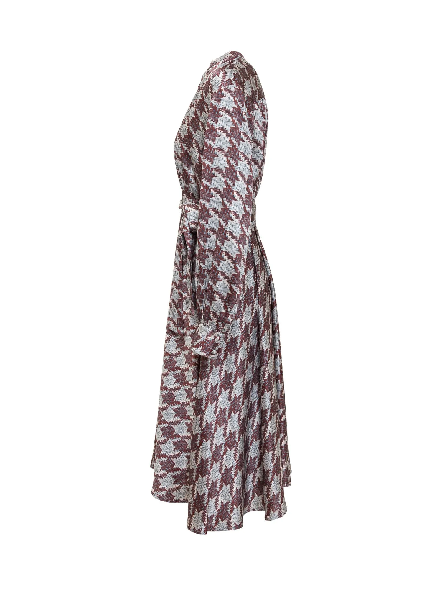 L'Autre Chose Houndstooth-Printed V-Neck Midi Dress