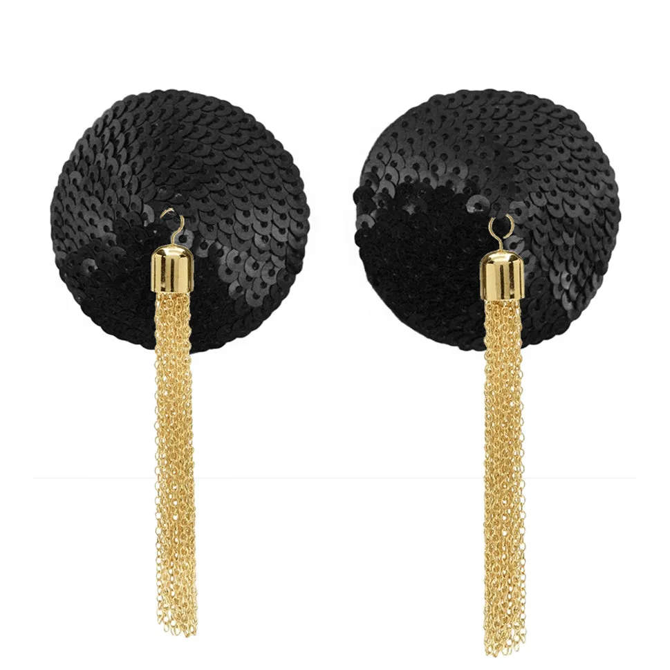 Love in Leather Sequin Nipple Pasties With Chain Tassels