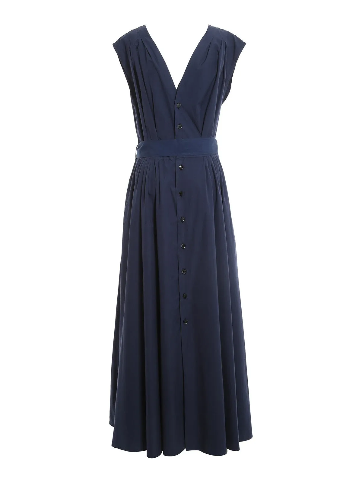 Malo V-Neck Belted Sleeveless Dress