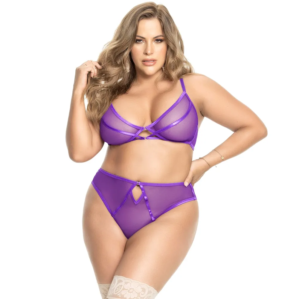 Mapale Strappy Keyhole Racerback Bra & Gartered Panty - Curvy