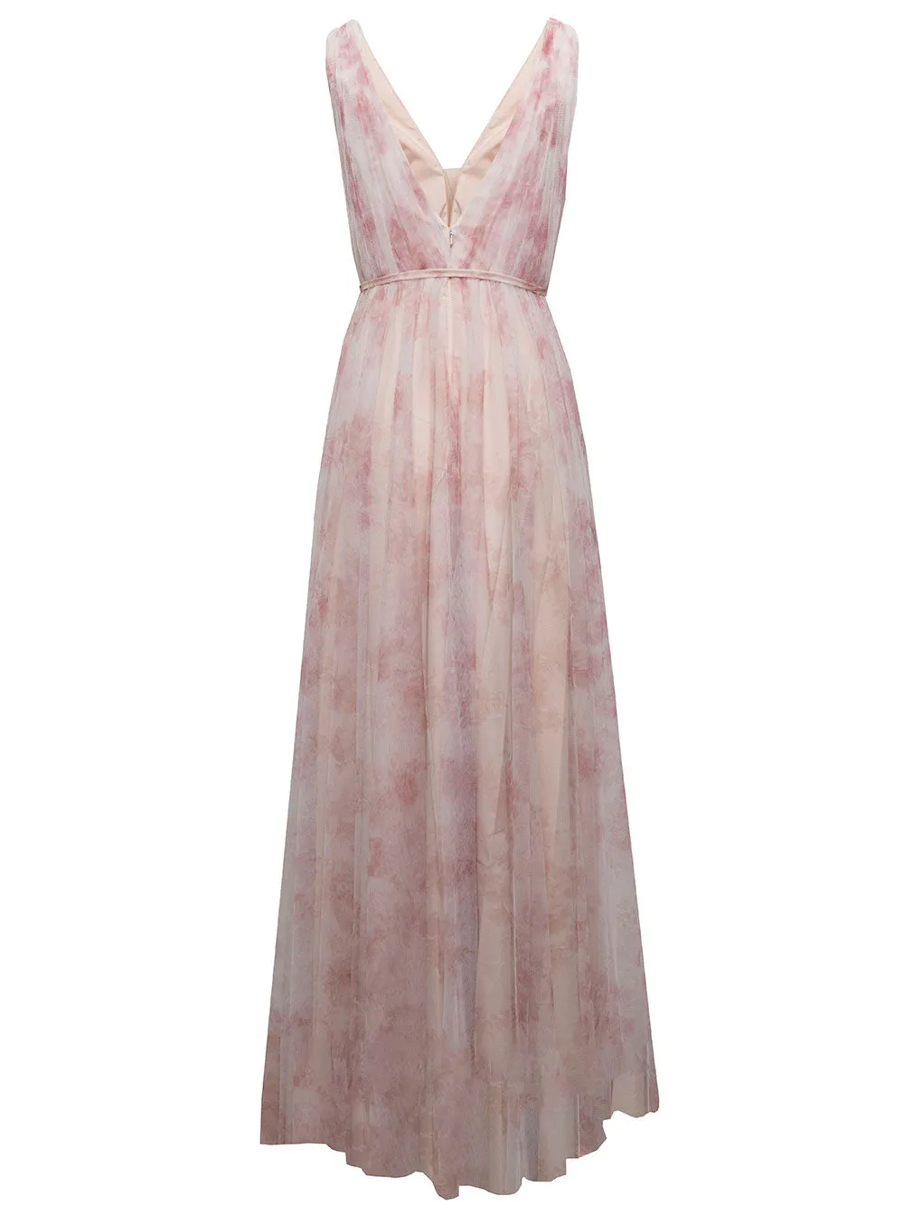 Marchesa Notte Floral Printed V-Neck Dress